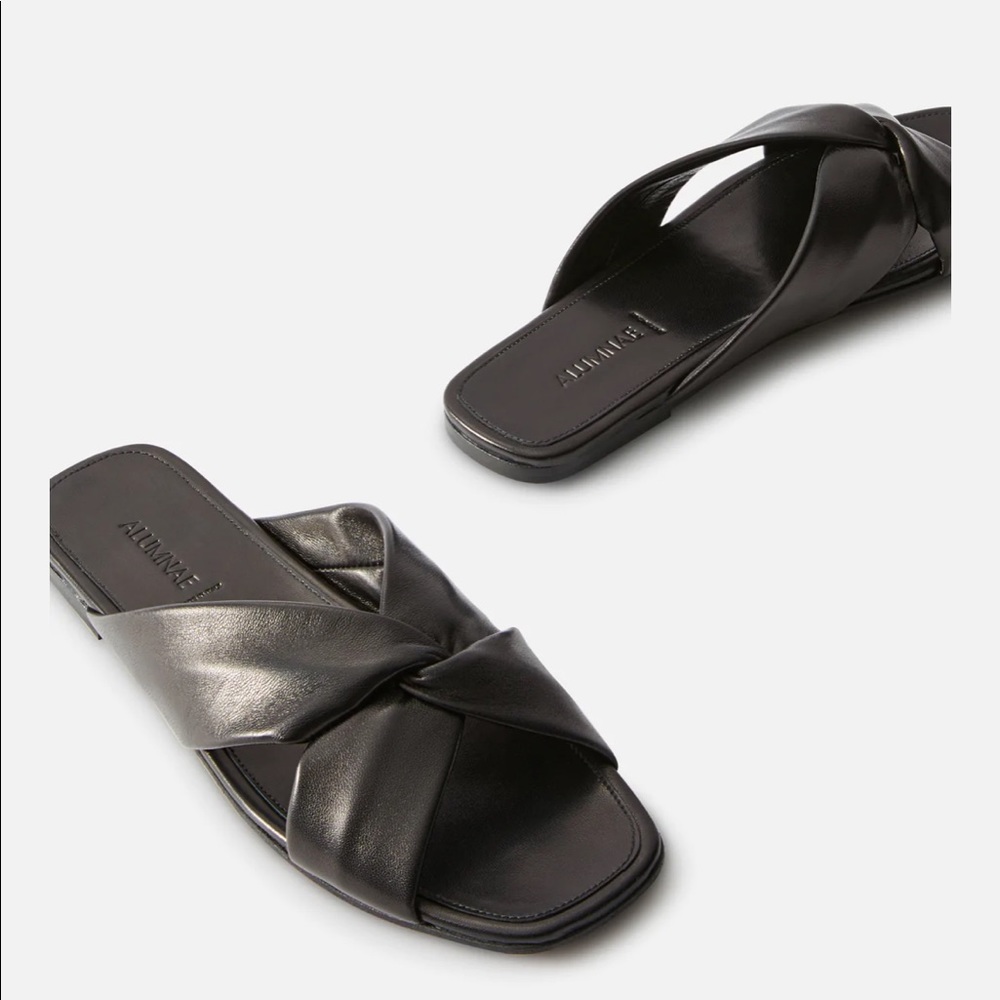 Alumnae Turban Slide Sandal Black Leather Sz36
